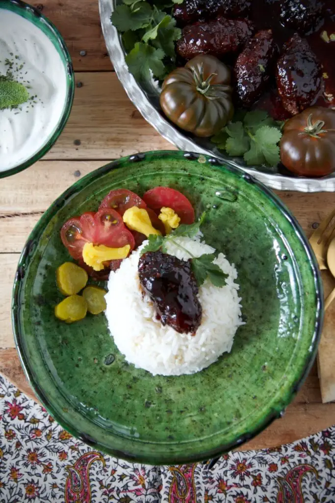 Kabab-e Zardak -Lammhack in Traubensirup کباب زردک