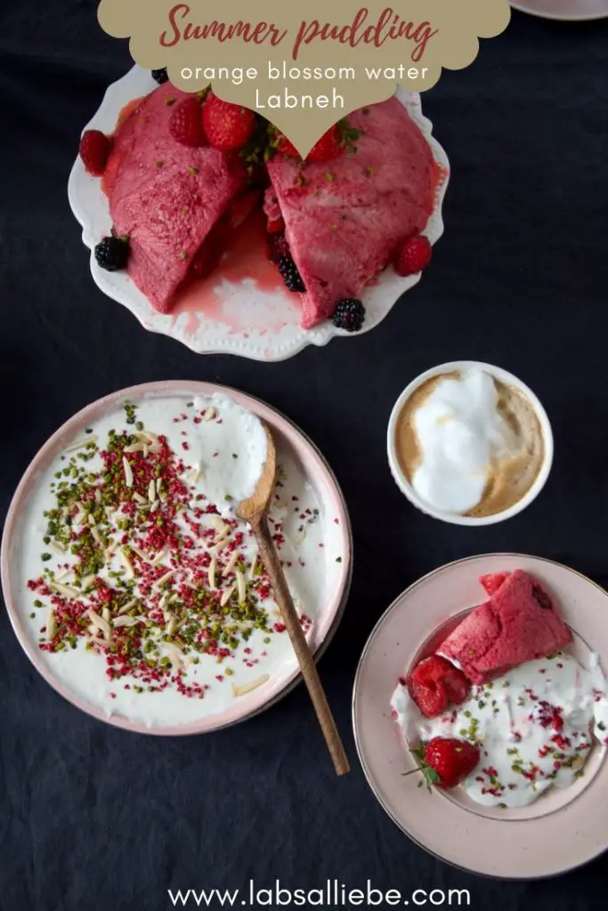 Summer pudding with labneh and orange blossom water