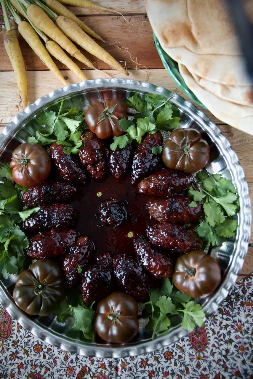 Kabab-e Zardak -glazed meatballs in Grape syrup کباب زردک