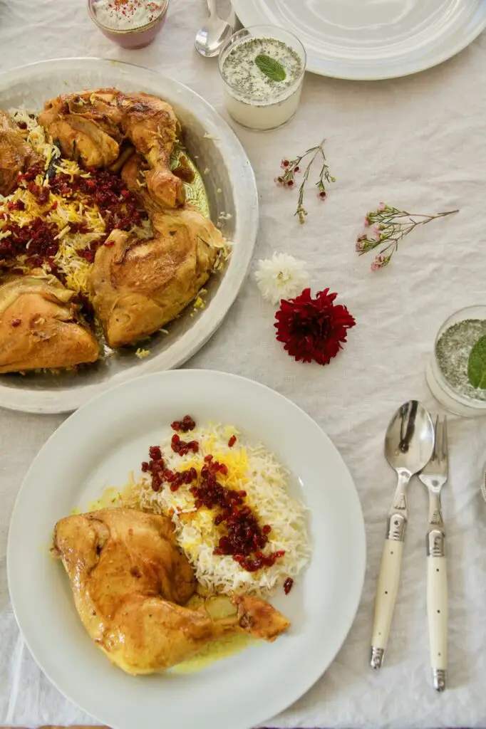 Zereshk Polo ba Morgh - Persian Barberry Rice With Chicken