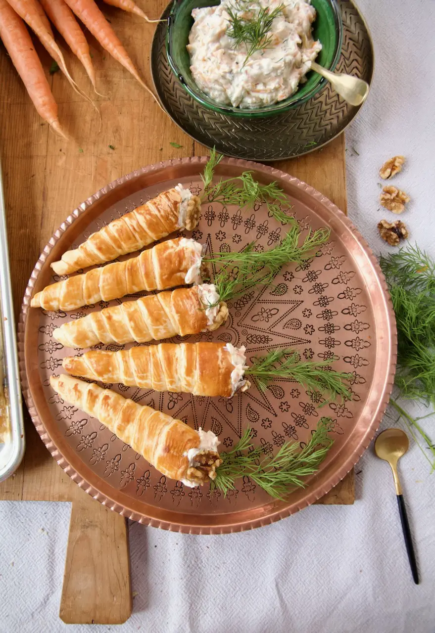 Puff Pastry Carrots with Turkish Carrot & Garlic Yoghurt Filling