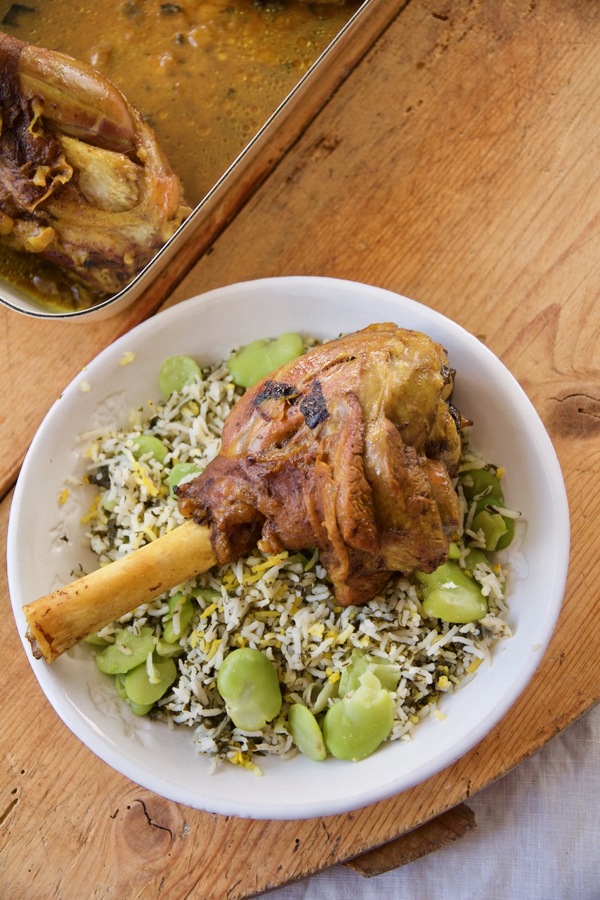 Baghali Polo ba Mahiche - Braised Lamb Shanks with Dill Rice and Fava Beans
