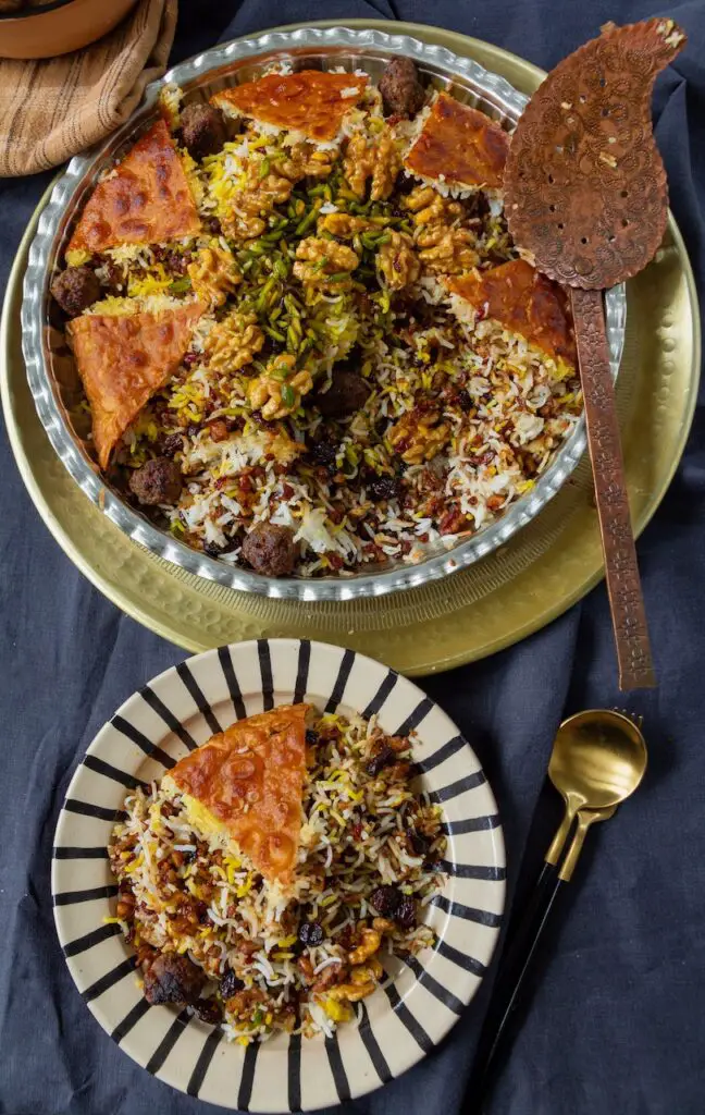 Gerdoo Polo – Walnut Rice with Barberries, Raisins and Saffron