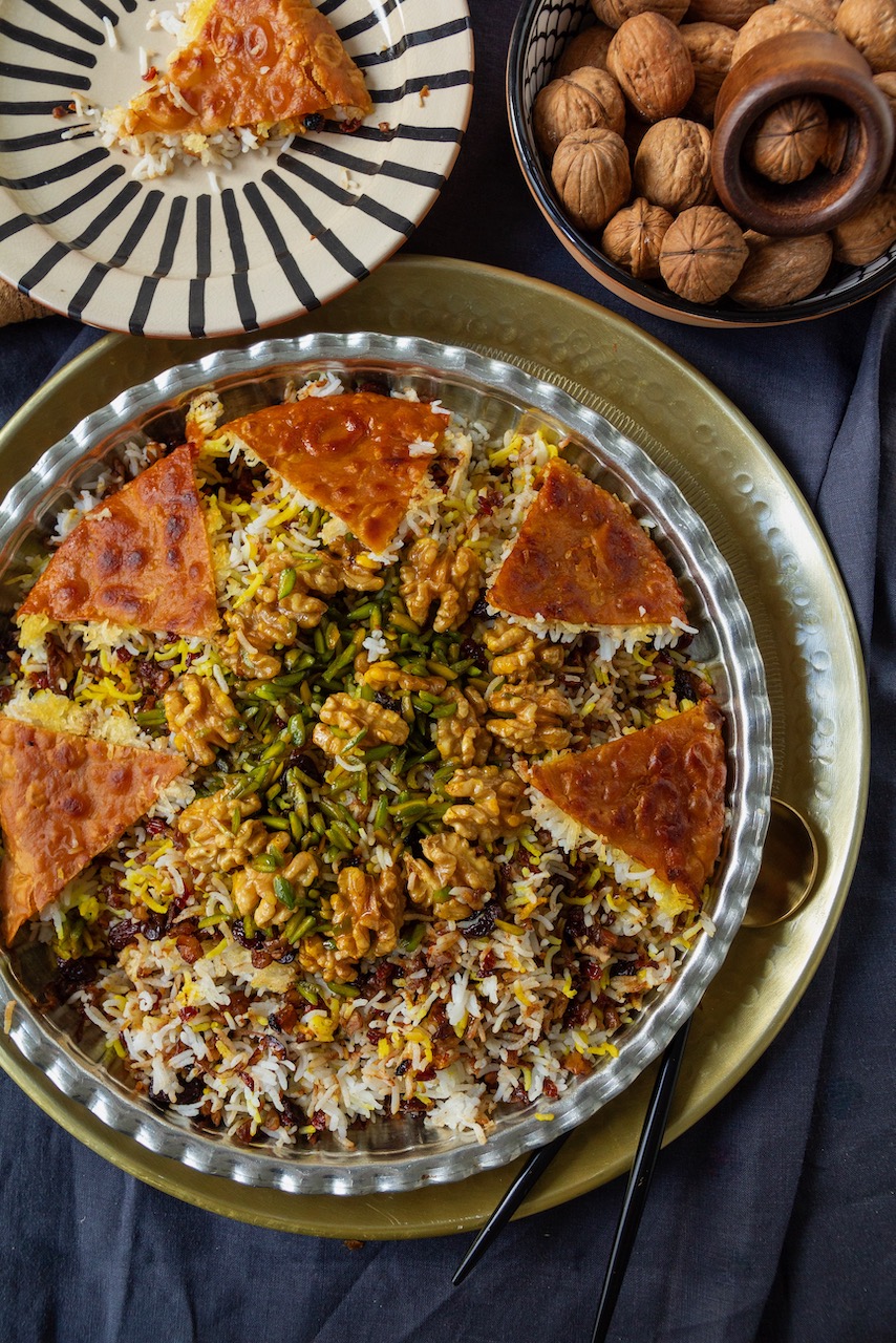 Gerdoo Polo – Walnut Rice with Barberries, Raisins and Saffron