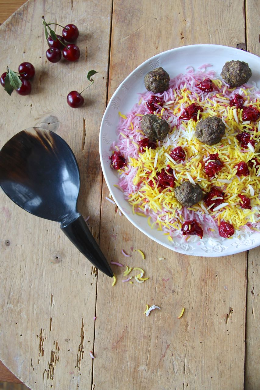 Albaloo Polo – Colorful Sour Cherry Rice with Lamb Meatballs