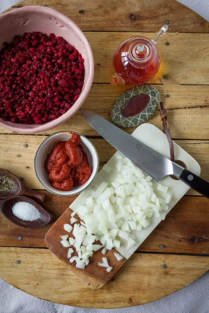 Zereshk Polo ba Morgh – Saffron Rice with Barberries & Chicken Meatballs