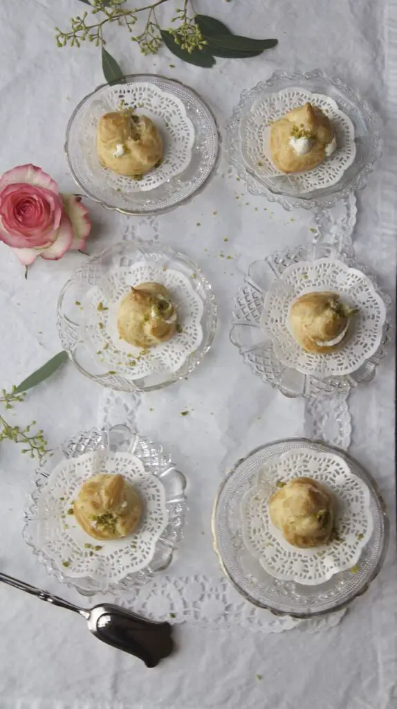 Noon-e Khame-i - Rose and Pistachio Persian Cream Puffs
