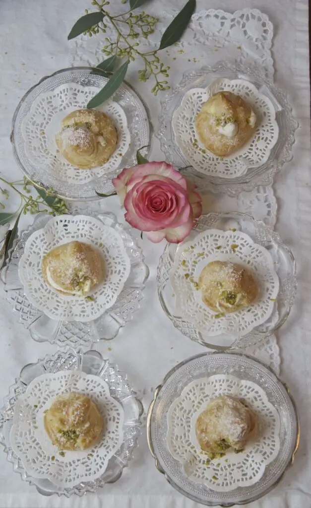 Noon-e Khame-i - Rose and Pistachio Persian Cream Puffs