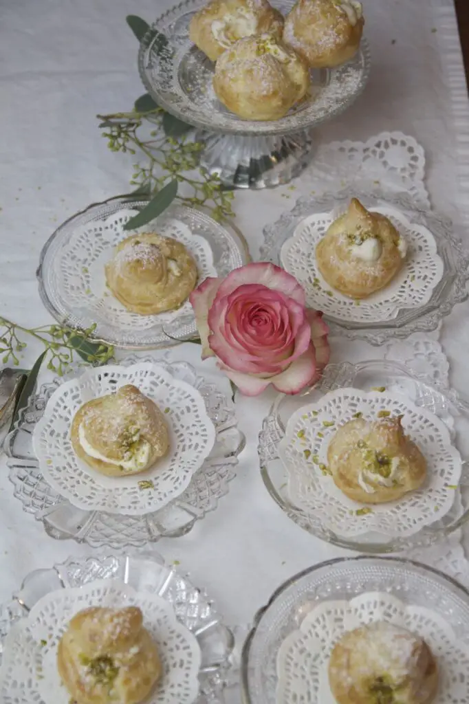 Noon-e Khame-i - Rose and Pistachio Persian Cream Puffs