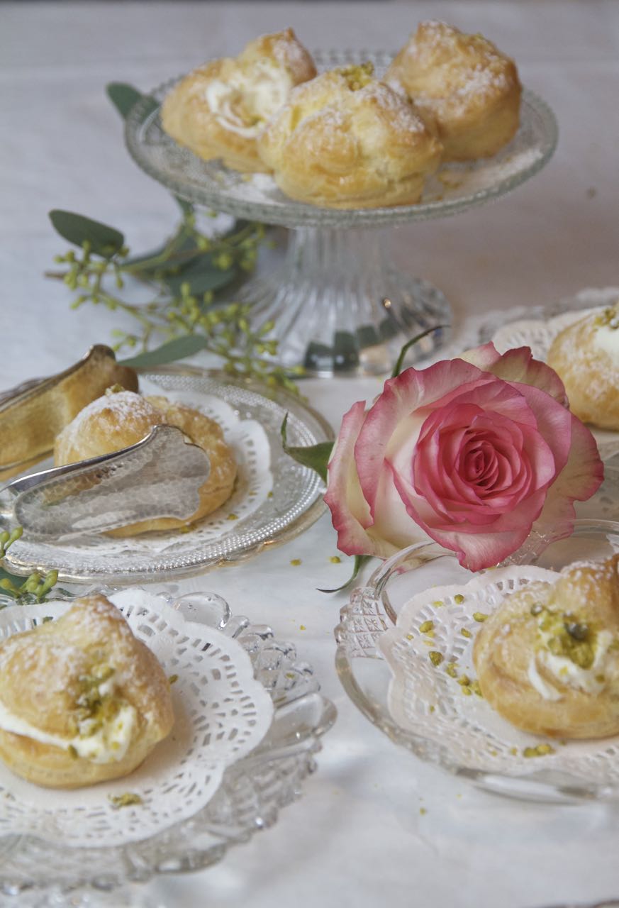 Noon-e Khame-i - Rose and Pistachio Persian Cream Puffs