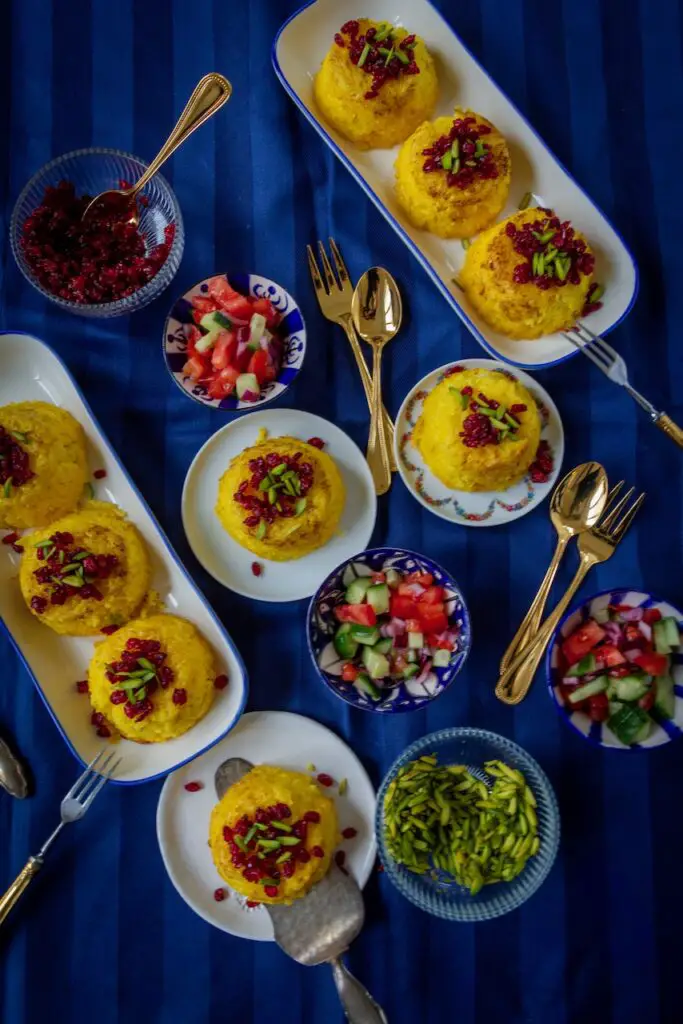 Tahchin-e Morgh – Persian Saffron Rice Cake with a Golden Tahdig Crust