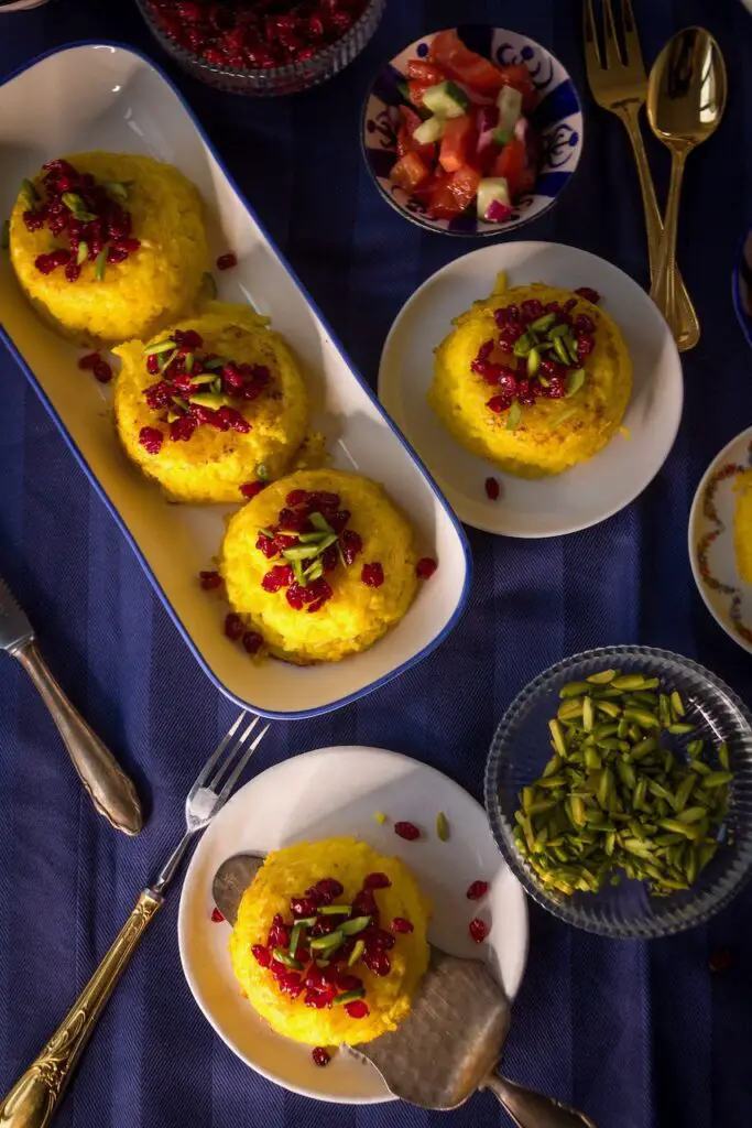 Tahchin-e Morgh – Persian Saffron Rice Cake with a Golden Tahdig Crust