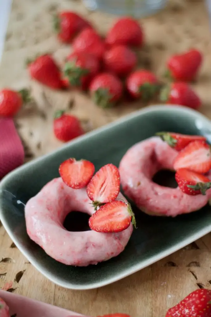Strawberry Donuts with Labneh-Rosewater Glaze
