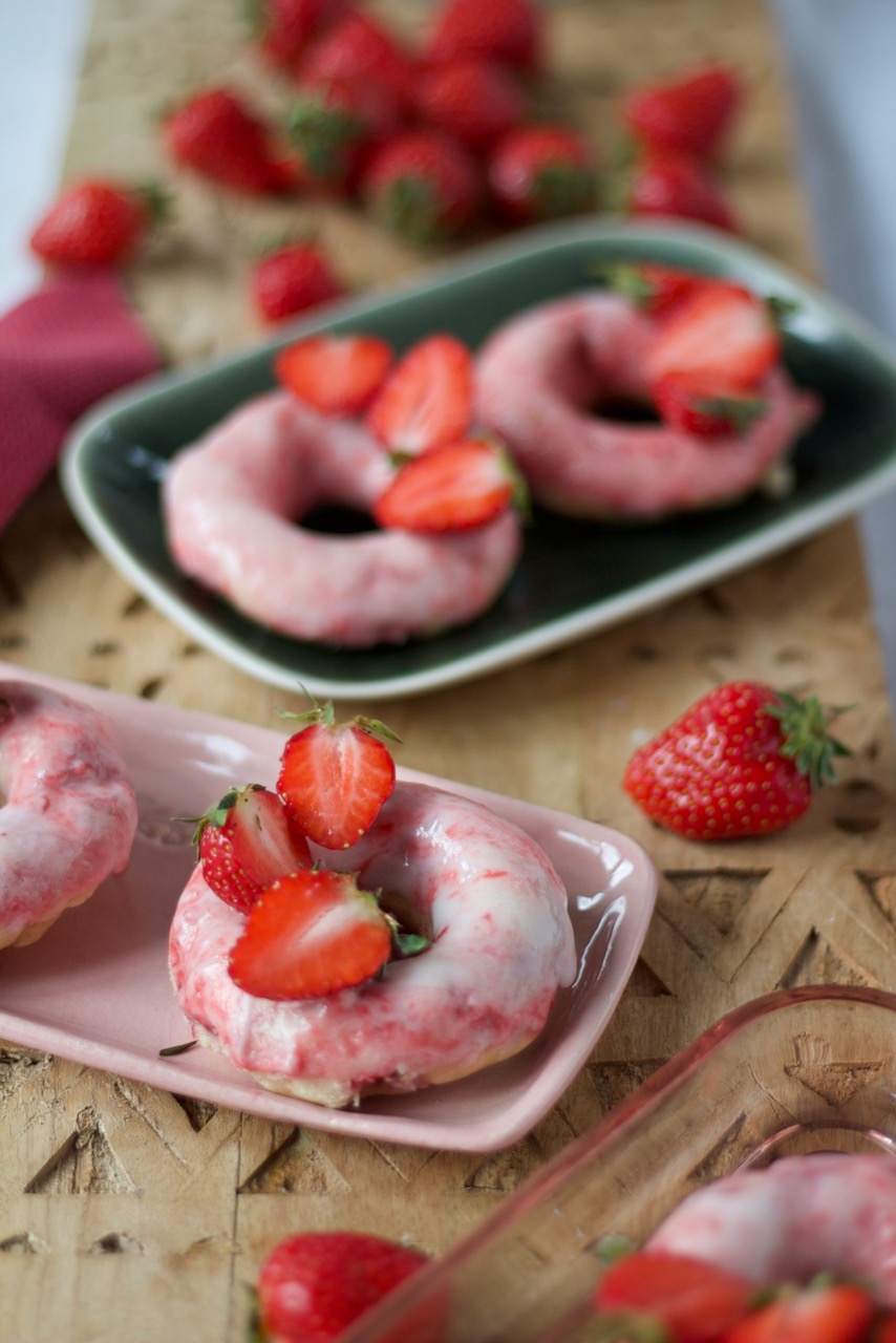 Strawberry Donuts with Labneh-Rosewater Glaze