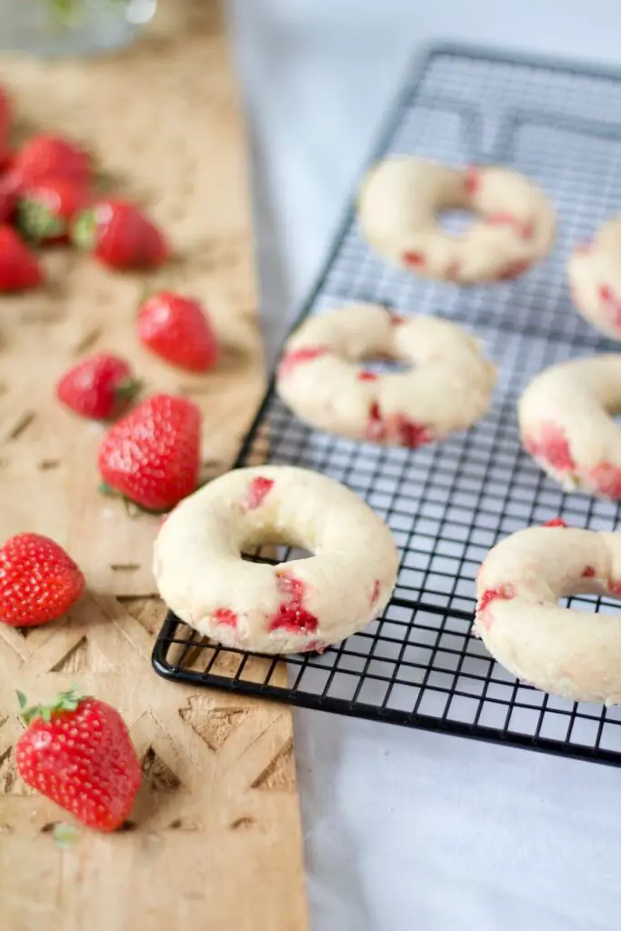 Strawberry Donuts with Labneh-Rosewater Glaze