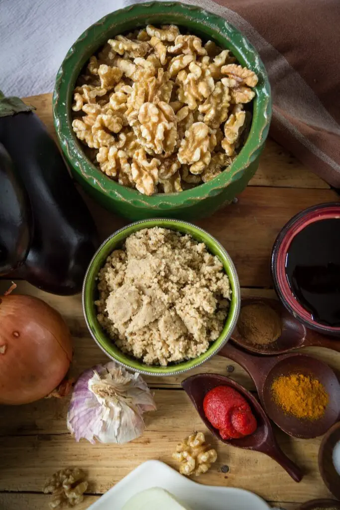 Shish Andaz Bademjan – Vegan Eggplants in Walnut Pomegranate Sauce