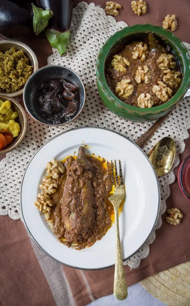 Shish Andaz Bademjan – Vegan Eggplants in Walnut Pomegranate Sauce