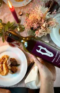 Hähnchenleber in Granatapfeljus mit Quittenringe Süßkartoffelpüree und Zinfandel Rotwein